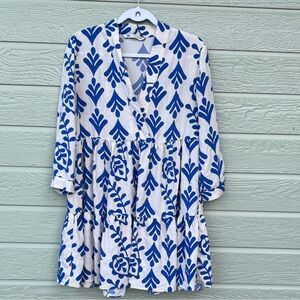 Zara Blue & White Babydoll Dress. Medium.